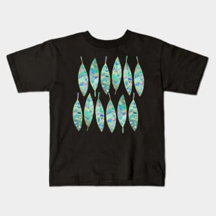 Jeweled Enamel Leaves on Tan Kids T-Shirt